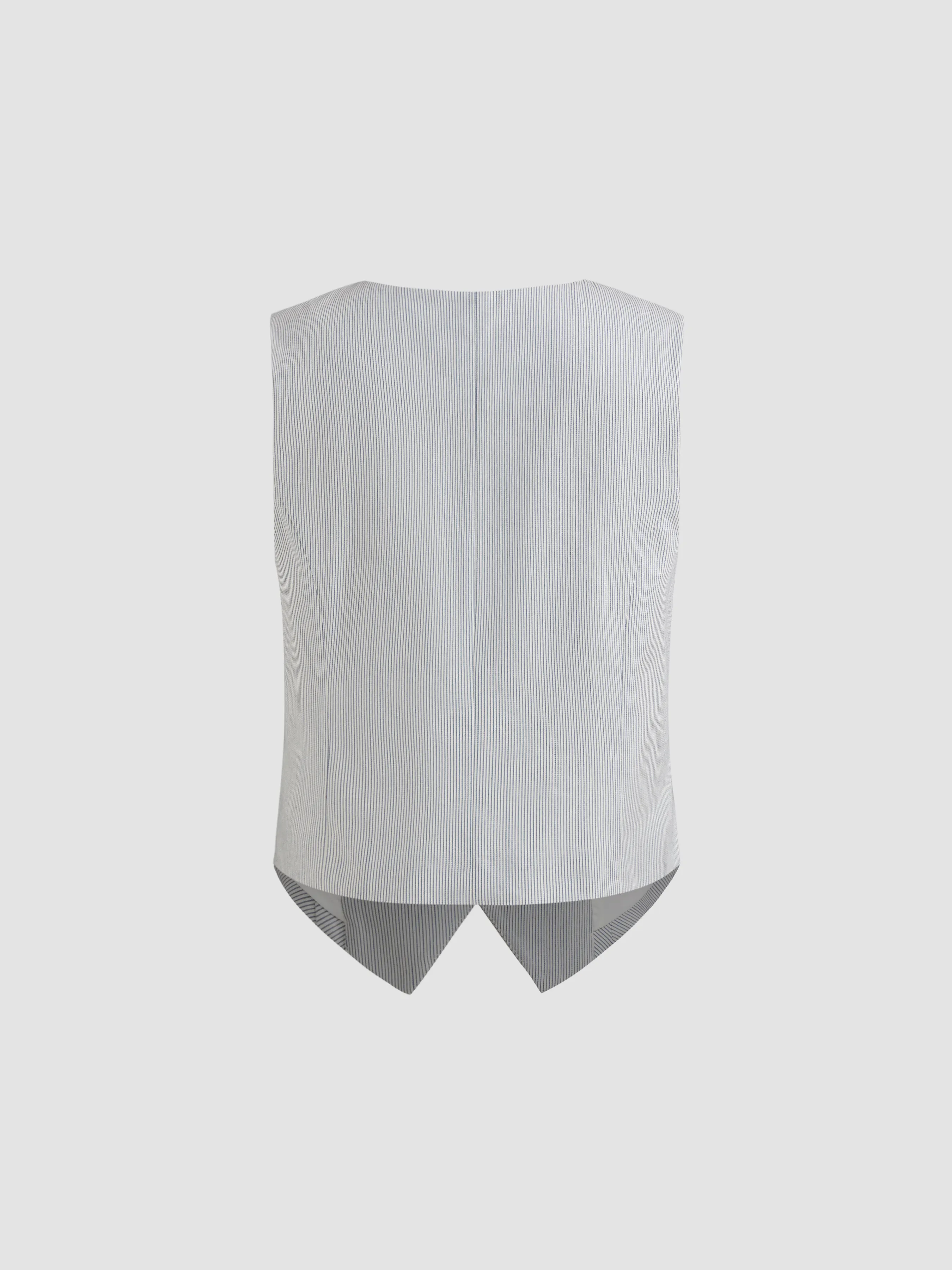 Chaleco tipo blazer de rayas con cuello en V de mezcla de algodón