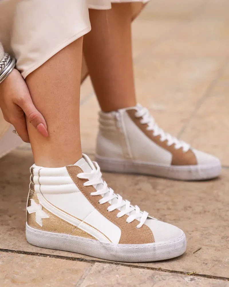 Zapatillas altas de mujer en color camel con cordones - Alya